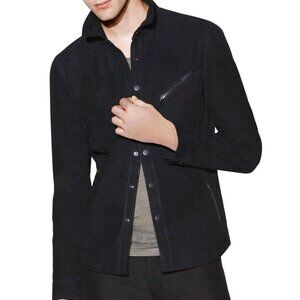 John Varvatos Kadd Goat Suede shirt Jacket. EU 44 USA 34 Small-XS Black/Blue